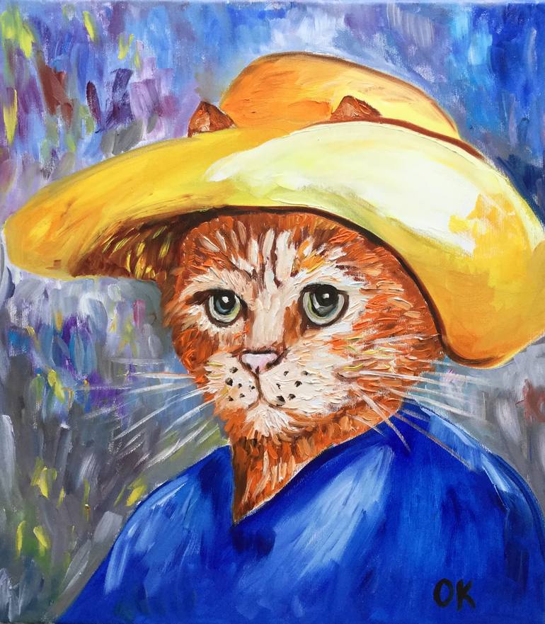 Original Impressionism Cats Painting by Olga Koval