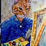 Version of famous self portrait of Vincent Van Gogh with a ginger cat 
I have done this painting for cats lovers in oil on canvas .
Ready to hang . 
Signed on the front 
I created this painting using fine artist oil paints which will not fade when they get exposed to UV light Painting continues around the edges of the canvas giving a very contemporary style although it can be framed if you wish
This work is sold unframed and shipped in cardboard box which is very secure for shipping canvases