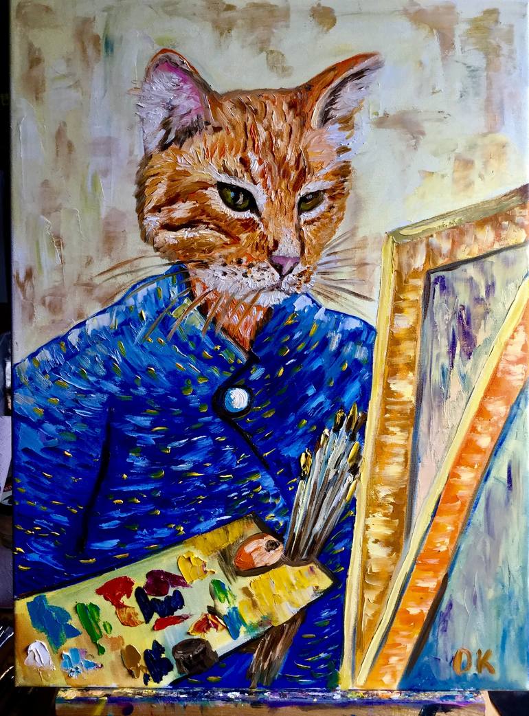 Original Expressionism Cats Painting by Olga Koval