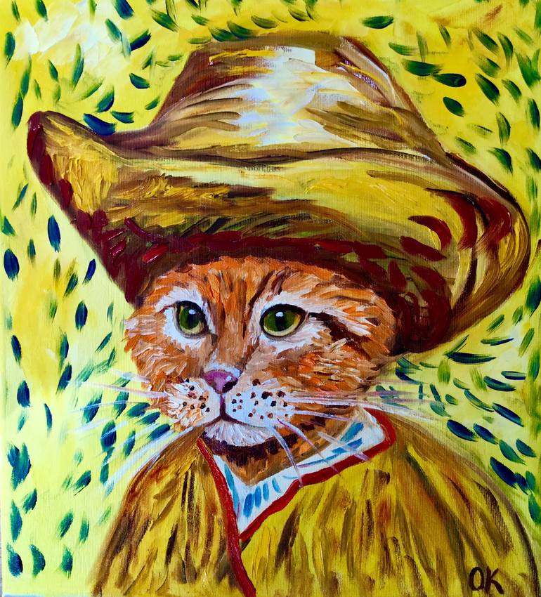 Original Impressionism Cats Painting by Olga Koval