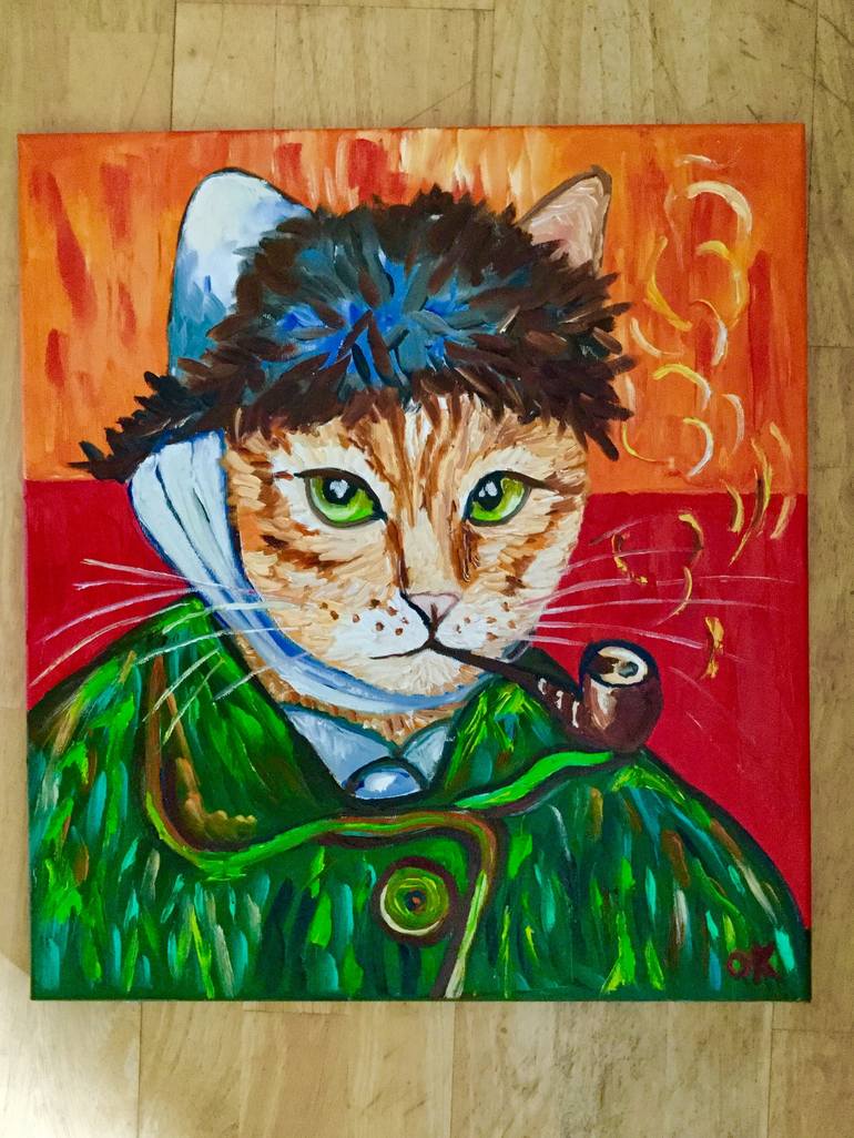 Original Expressionism Cats Painting by Olga Koval