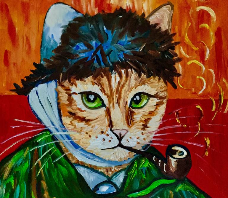 Original Expressionism Cats Painting by Olga Koval