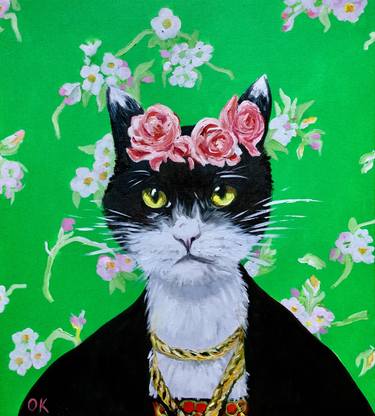 Black cute cat La Frida Kahlo FELINE ART FOR CAT LOVERS thumb