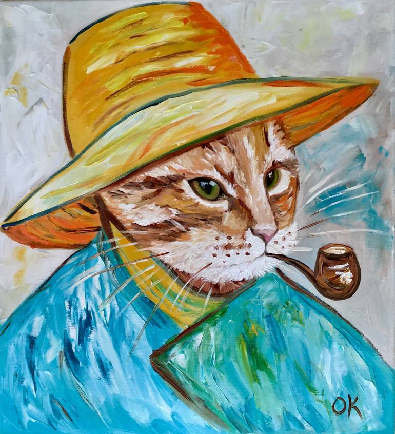 Original Expressionism Cats Painting by Olga Koval