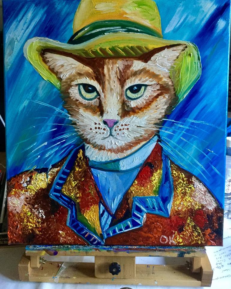 Original Expressionism Cats Painting by Olga Koval