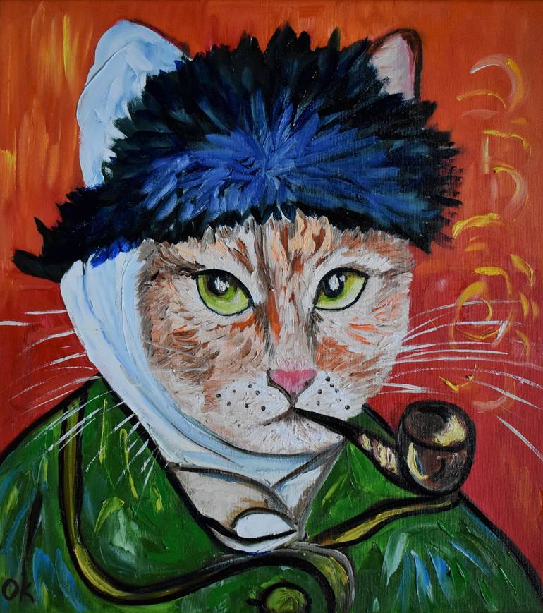 Original Abstract Expressionism Cats Painting by Olga Koval