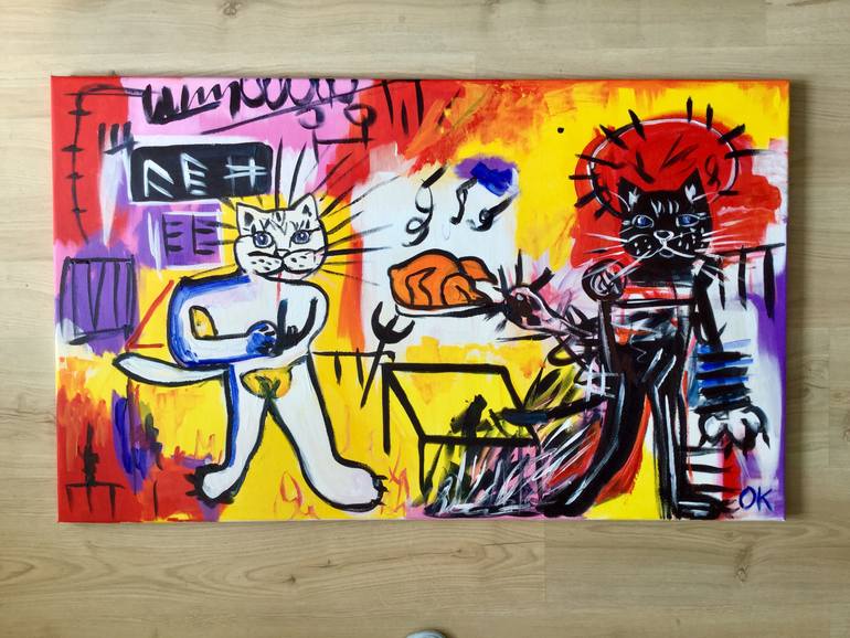 Original Abstract Expressionism Cats Painting by Olga Koval