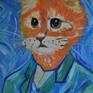 Ginger Cat inspired by Vincent Van Gogh painting Certificate of authenticity 
Signed on the front. Palette knife artwork. 
Painting continues around the edges of the canvas giving a very contemporary style although it can be framed if you wish
This work is sold unframed and shipped in a cardboard box which is very secure for shipping canvases
I created this painting using fine artist oil paints which will not fade when they get exposed to UV light