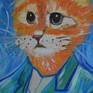Ginger Cat inspired by Vincent Van Gogh painting Certificate of authenticity 
Signed on the front. Palette knife artwork. 
Painting continues around the edges of the canvas giving a very contemporary style although it can be framed if you wish
This work is sold unframed and shipped in a cardboard box which is very secure for shipping canvases
I created this painting using fine artist oil paints which will not fade when they get exposed to UV light