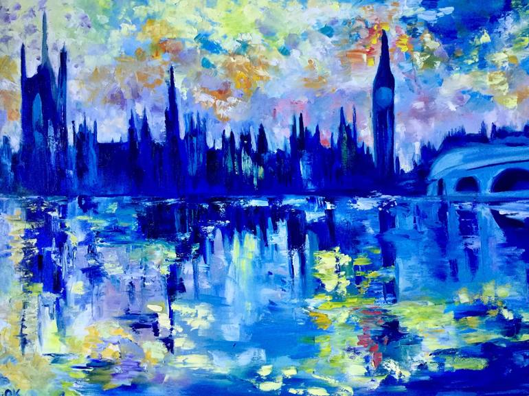 Sunset In London House Of Parliament Big Ben Landscape Cityscape Painting By Olga Koval Saatchi Art