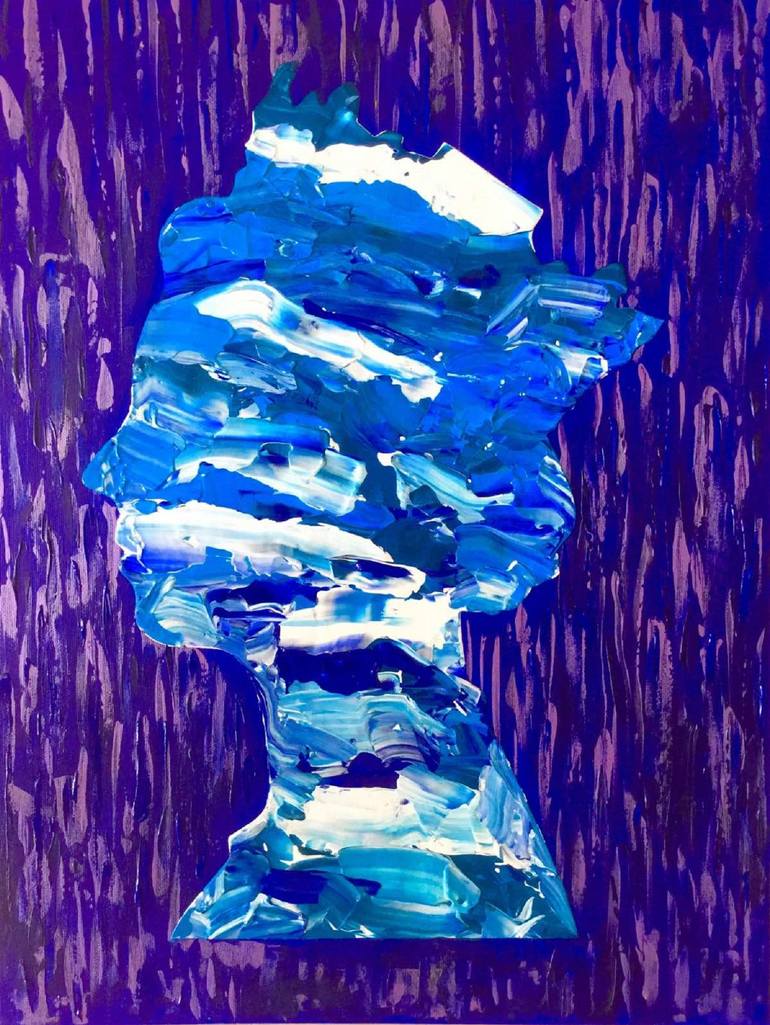 QUEEN 46 ON DEEP BLUE PAINTING INSPIRED BY QUEEN ELIZABETH PORTRAIT