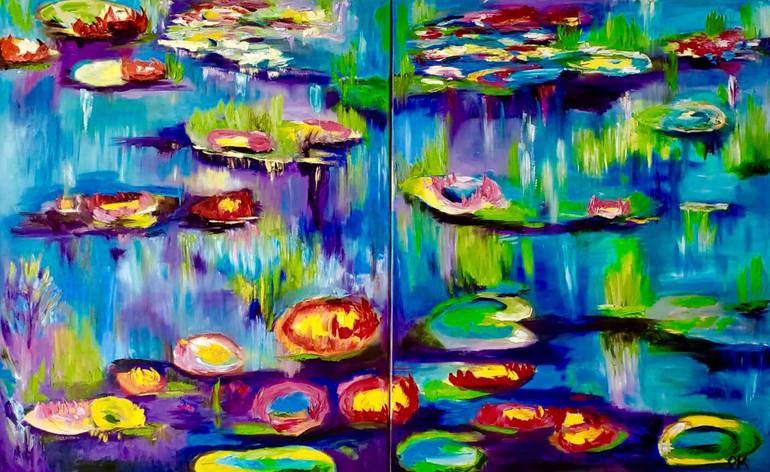 Water lilies diptych total size 160 x 100 inspired by Claude Monet