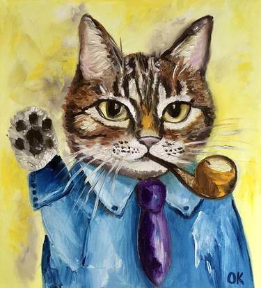 Troy The Cat dressed smart with a pipe thumb