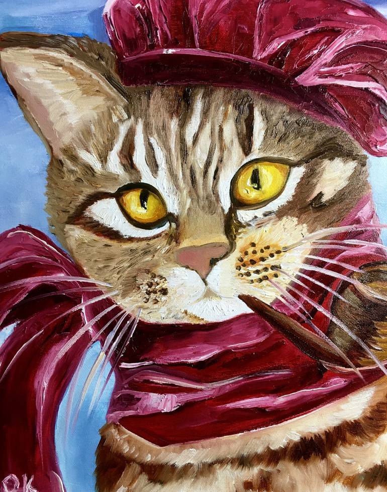 Original Impressionism Cats Painting by Olga Koval