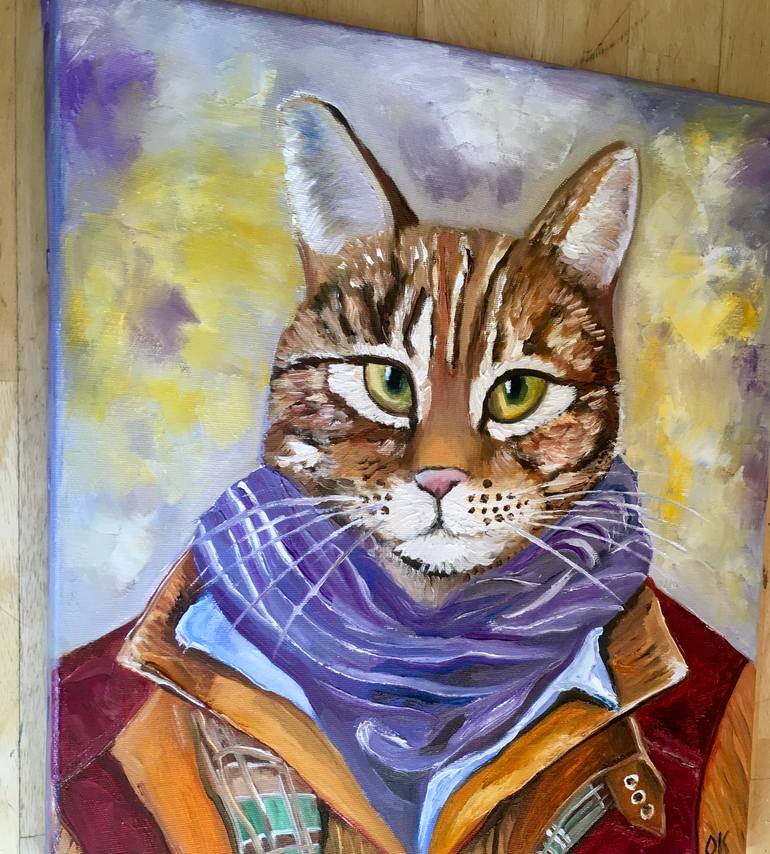 Original Expressionism Cats Painting by Olga Koval