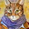 Troy the Cat adventurer.
I have done one of them for cats lovers in oil on canvas. 
Signed on the front 
I created this painting using fine artist oil paints which will not fade when they get exposed to UV light Painting continues around the edges of the deep wooden box canvas giving a very contemporary style although it can be framed if you wish
This work is sold unframed and shipped in cardboard box which is very secure for shipping canvases