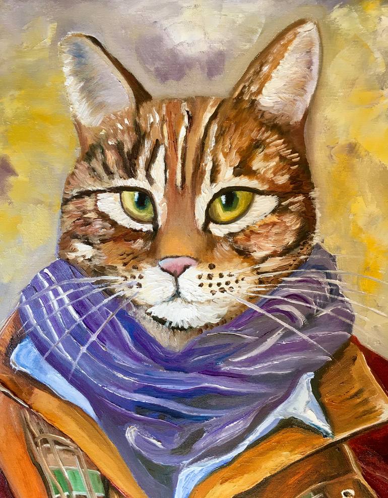 Original Expressionism Cats Painting by Olga Koval