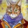 Troy the Cat adventurer.
I have done one of them for cats lovers in oil on canvas. 
Signed on the front 
I created this painting using fine artist oil paints which will not fade when they get exposed to UV light Painting continues around the edges of the deep wooden box canvas giving a very contemporary style although it can be framed if you wish
This work is sold unframed and shipped in cardboard box which is very secure for shipping canvases
