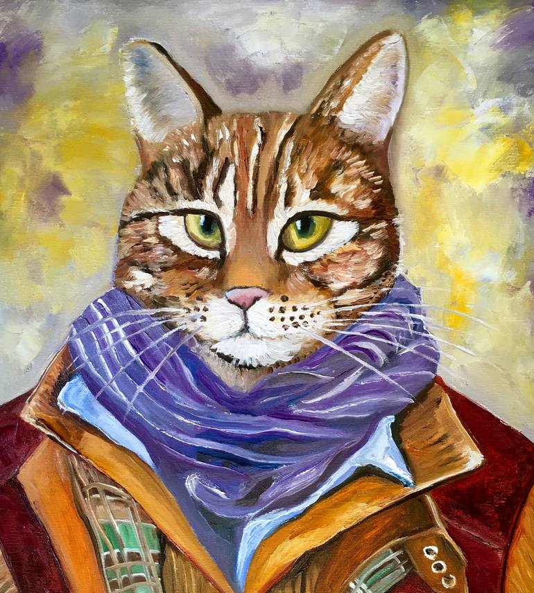 Original Expressionism Cats Painting by Olga Koval