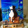 Cats in Paris, travelling to Paris, Parisian roofs. Holiday in Paris. View of Eiffel Tower 
Ready to hang. 
Certificate of authenticity.
This work is sold unframed and shipped in a cardboard box and bubble wrap which is very secure for shipping canvases
Painting continues around the edges of the canvas giving a very contemporary style although it can be framed if you wish