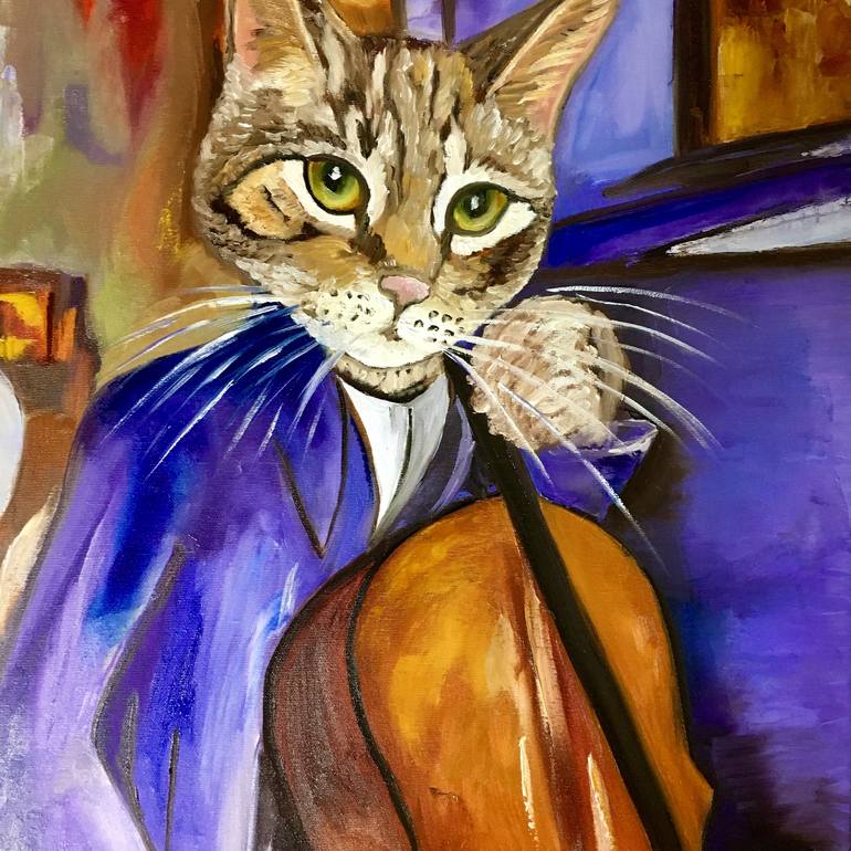 Original Impressionism Cats Painting by Olga Koval