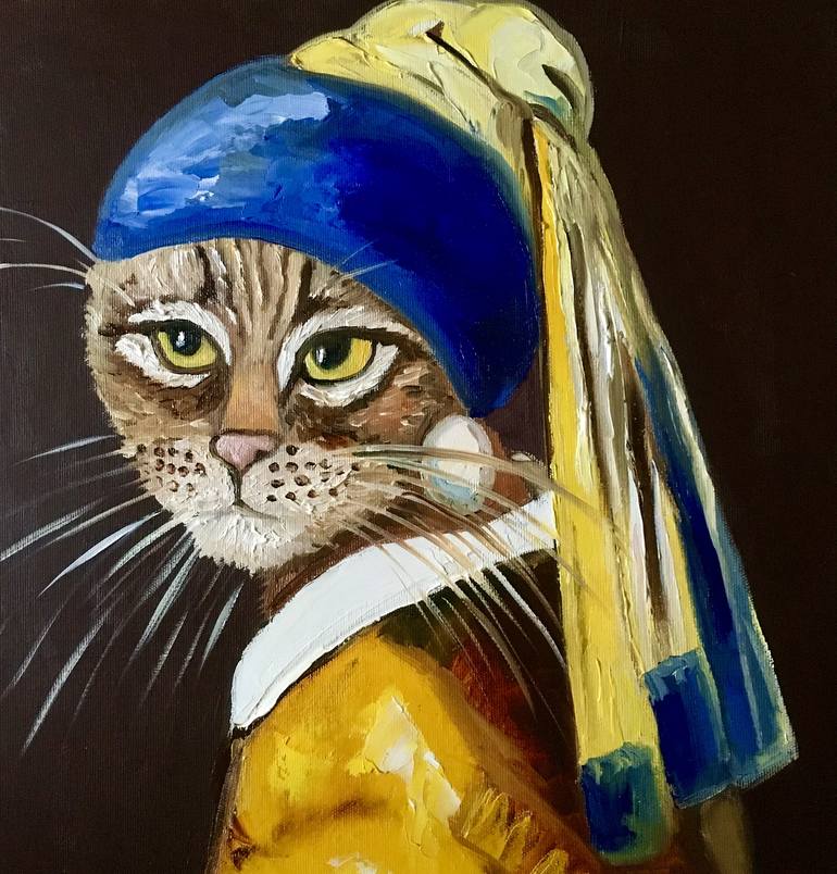 CAT WITH THE PEARL EARRING INSPIRED BY VERMEER PAINTING FELINE ART FOR ...