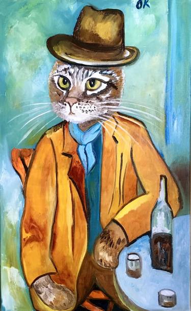 Troy The Cat with Wine Glass inspired by Amedeo Modigliani Portrait thumb