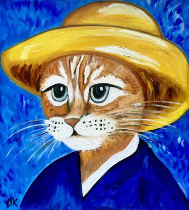 Cute Cat In a straw hat inspired by self -portrait of Vincent Van Gogh thumb