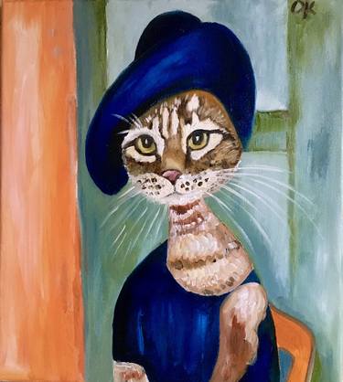 Cat Lady inspired by Amedeo Modigliani portrait on Joanne Hebuterne thumb