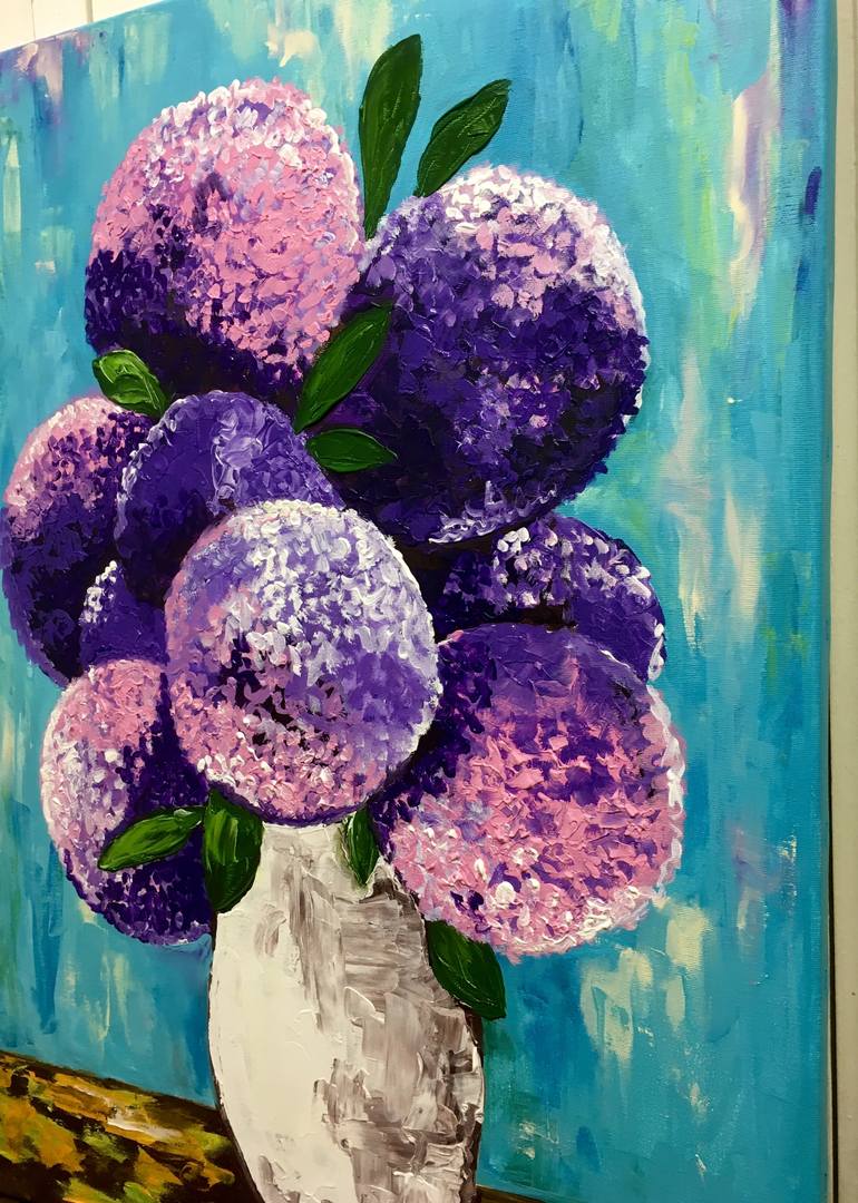 Saatchi ON PURPLE WHITE | HYDRANGEA Art A Olga Painting Koval TURQUOISE IN by VASE