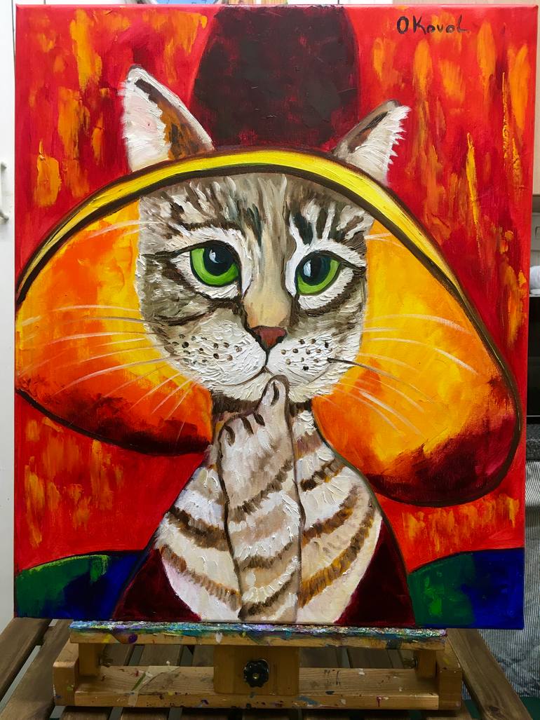 Original Art Deco Cats Painting by Olga Koval