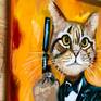 Cat James Bond 
I have done one of them for cats lovers in oil on canvas. 
Signed on the front 
I created this painting using fine artist oil paints which will not fade when they get exposed to UV light Painting continues around the edges of the deep wooden box canvas giving a very contemporary style although it can be framed if you wish
This work is sold unframed and shipped in cardboard box which is very secure for shipping canvases