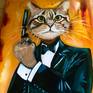 Cat James Bond 
I have done one of them for cats lovers in oil on canvas. 
Signed on the front 
I created this painting using fine artist oil paints which will not fade when they get exposed to UV light Painting continues around the edges of the deep wooden box canvas giving a very contemporary style although it can be framed if you wish
This work is sold unframed and shipped in cardboard box which is very secure for shipping canvases