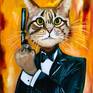 Cat James Bond 
I have done one of them for cats lovers in oil on canvas. 
Signed on the front 
I created this painting using fine artist oil paints which will not fade when they get exposed to UV light Painting continues around the edges of the deep wooden box canvas giving a very contemporary style although it can be framed if you wish
This work is sold unframed and shipped in cardboard box which is very secure for shipping canvases