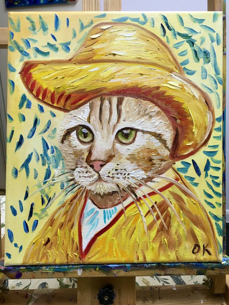 Original Impressionism Cats Painting by Olga Koval