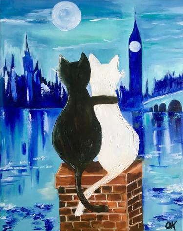 Cats in London, Parliament, romantic night thumb