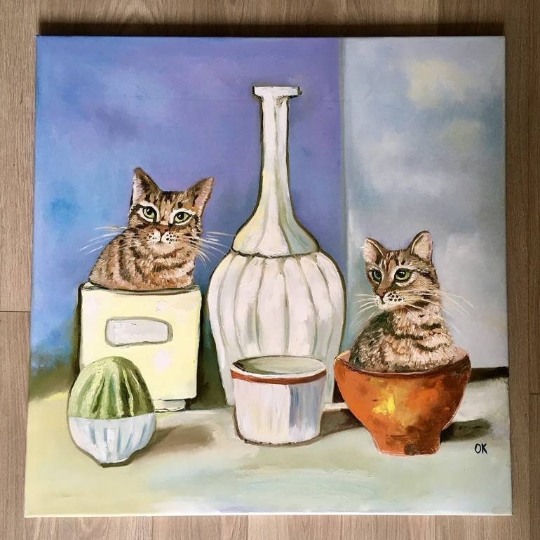 Original Impressionism Cats Painting by Olga Koval