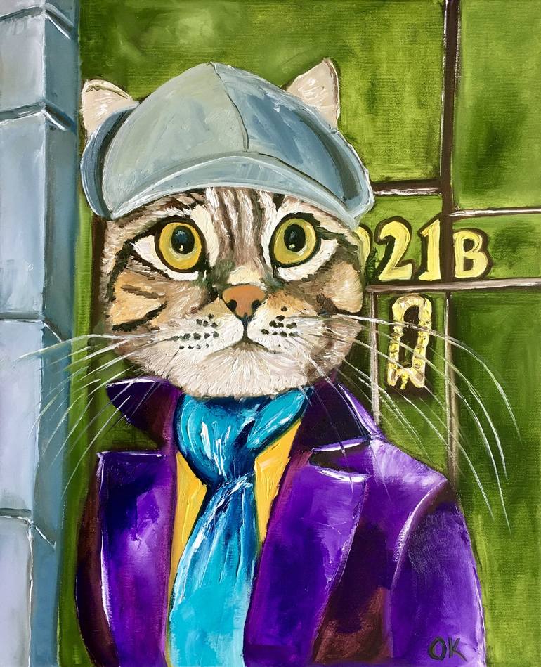 Troy The Cat Sherlock Holmes Painting by Olga Koval | Saatchi Art