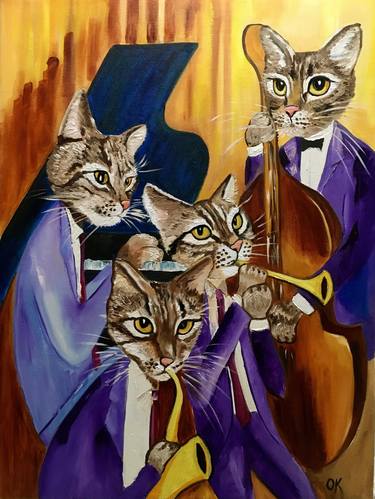Cats orchestra, Feline  Quartet, piano, violin, tramped, sax thumb
