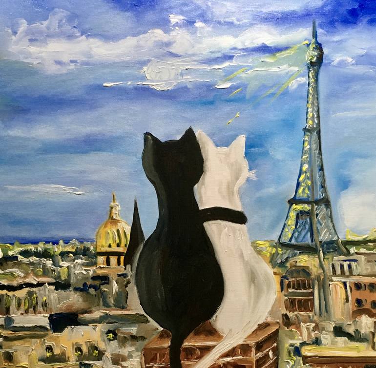 Original Impressionism Cats Painting by Olga Koval