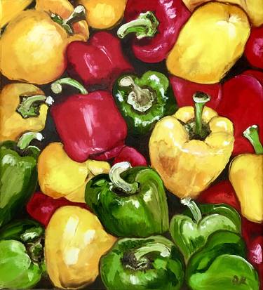 Peppers botanical still life on canvas. thumb