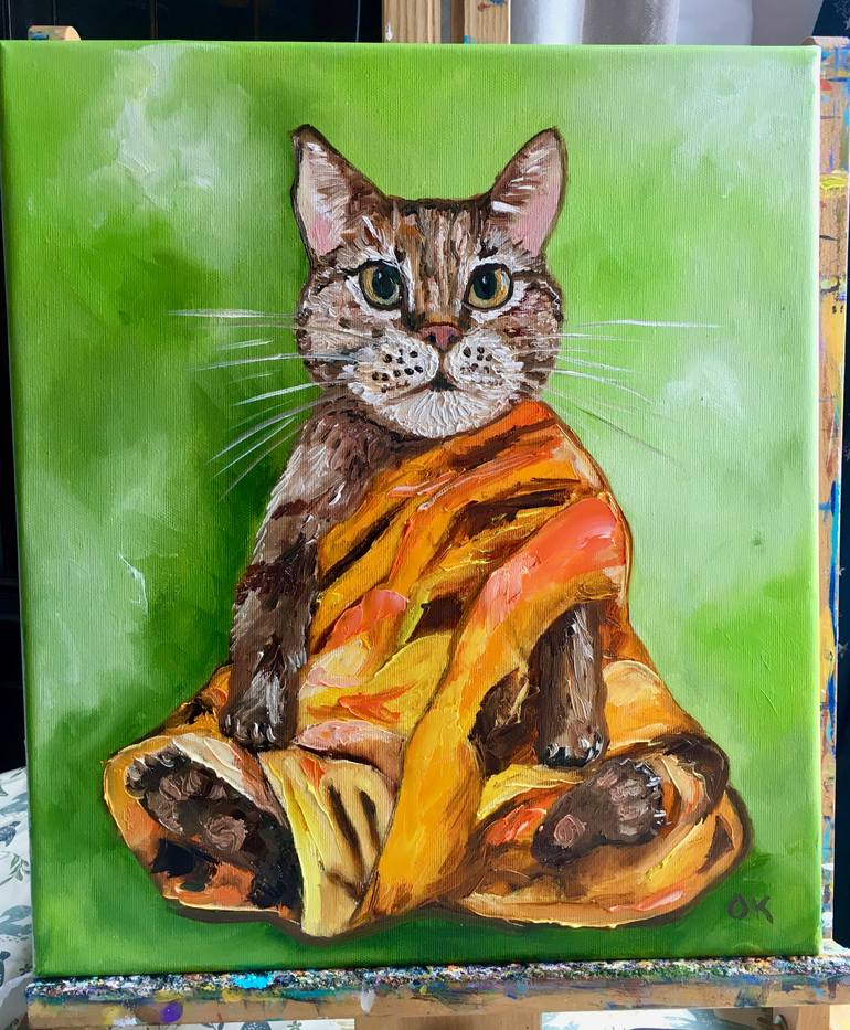 Original Expressionism Cats Painting by Olga Koval