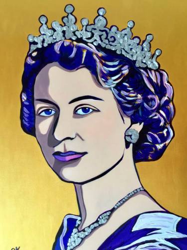 Her Majesty Queen Elizabeth II Portrait on golden background thumb