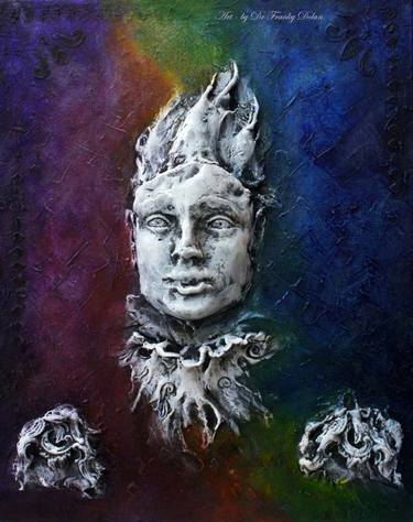 "Regal Jester" Wall Sculpture (Clay Relief & Canvas Painting Mixed Media - Image 1 of 4) thumb