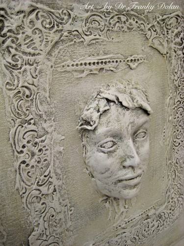 "Reflection" Wall Sculpture (Clay Relief and Canvas Painting Mixed Media - Image 3 of 4) thumb