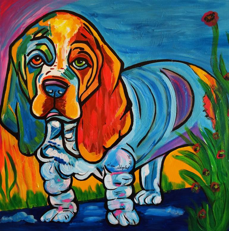 Original Pop Art Dogs Painting by Nora Shepley