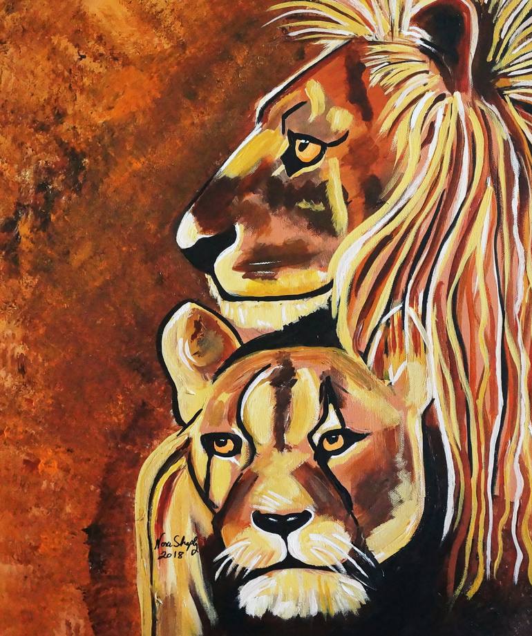 lion and lioness painting