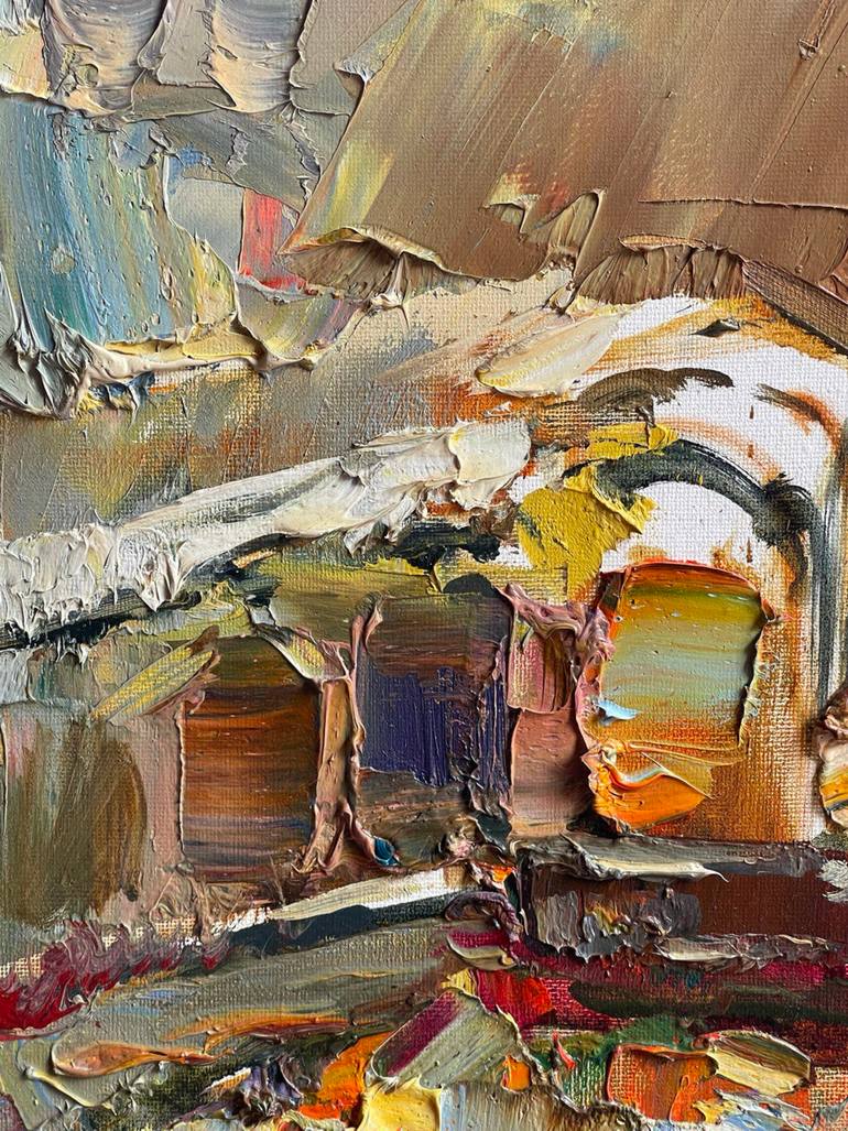 Original Impressionism Boat Painting by Ukraine Kiev Art Gallery Gnome Guests