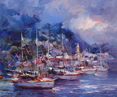 Original Fine Art Sailboat Paintings by Olexandr Zaprudskyi