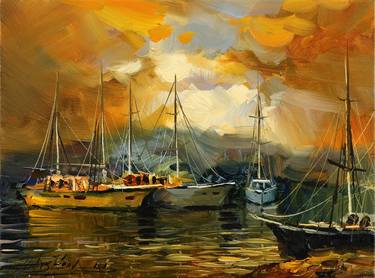 Original Impressionism Yacht Paintings by Olexandr Zaprudskyi